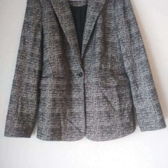 Nine West women's size 10 black and white tweed knit one button blazer jacket - Picture 3 of 15